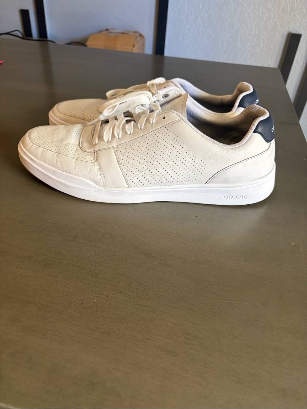 Cole Haan Off-White Leather Low-Top Sneakers with Navy Heel Tab